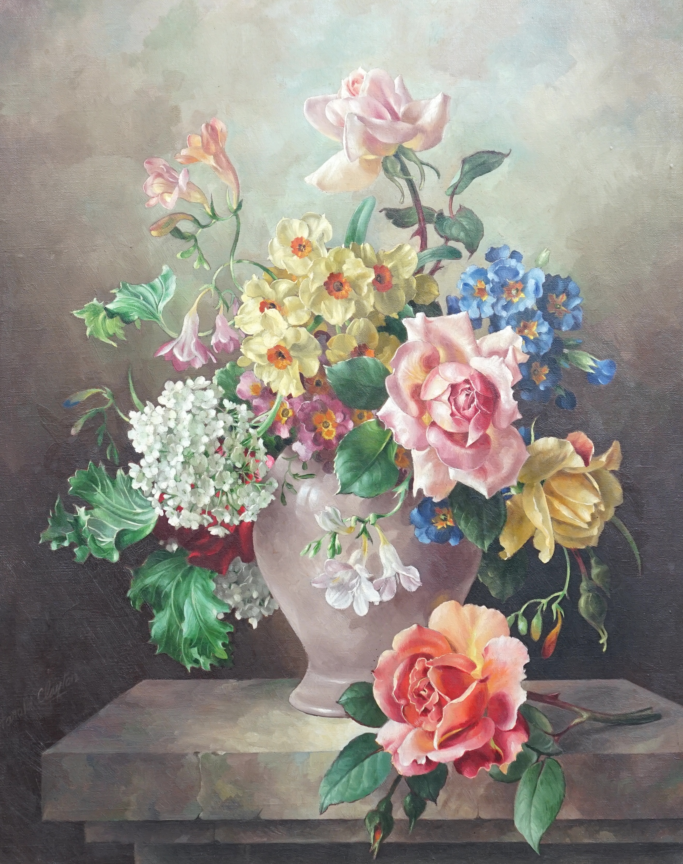 Harold Clayton (British, 1896-1979), 'Flowers in a vase', oil on canvas, 50 x 40cm